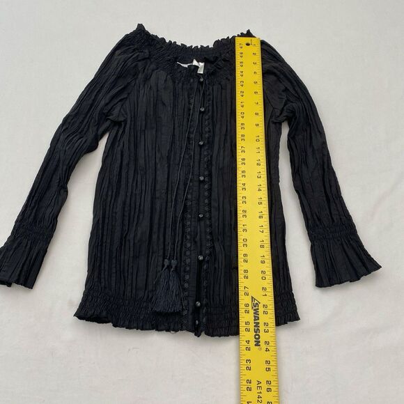 Harve Benard Crinkle Blouse Small Black Tassel Top Witchy Boho Whimsigoth - Picture 12 of 13